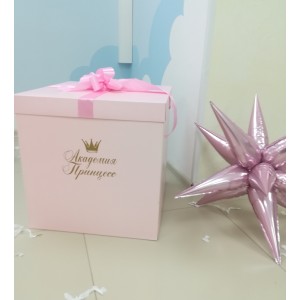 Коробка-сюрприз розовая с шарами в потолок и  звездой 12 лучей